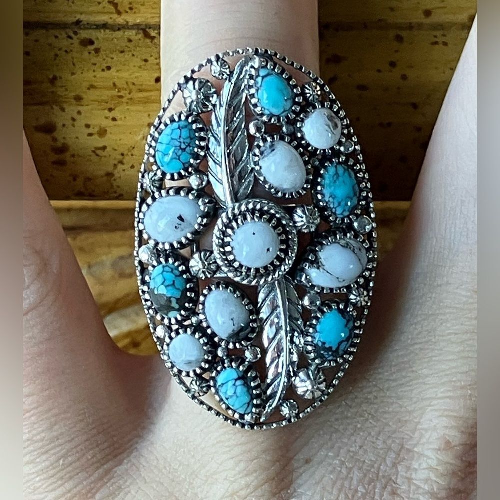 White Buffalo Turquoise Blue Moon Turquoise Sterling Silver Ring Size 7